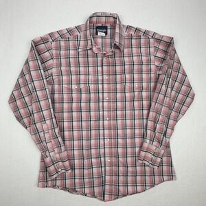 Wrangler Mens Pink Plaid Western Pearl Snap Long Sleeve Shirt Size Large